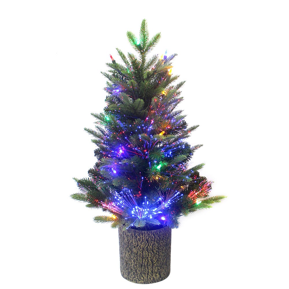 Kurt Adler 32-Inch Northern Light Pot Tree with Fiber-Optics and Multi-Color LED Lights TR2506M
